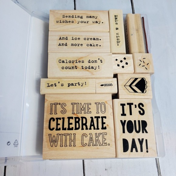 Stampin Up "PARTY WITH CAKE" Clear Mount Stamp Set & Party Pop-Up Thinlits Dies - Picture 3 of 6